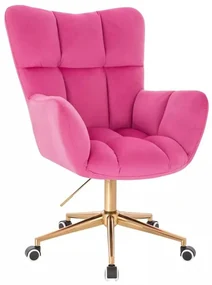 LuxuryForm DESIGN Kreslo AURORA VELUR na zlatej podstave s kolieskami - tmavo ružové