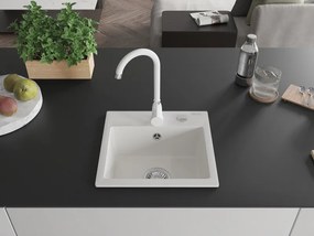Mexen Milo, 1-komorový granitový drez 43,5x41 cm a kuchynská batéria Telma, biela, 6505-20-670200-20