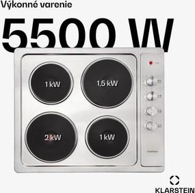 Klarstein Appetito 4, elektrická varná doska, 5500 W, 4 platne, 6 stupňov výkonu, nehrdzavejúca oceľ