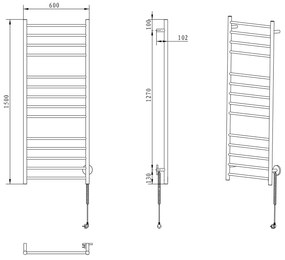 Sapho, REDONDO elektrický sušiak uterákov, guľatý, 600x1500 mm, 130 W, leštená nerez, ER250V