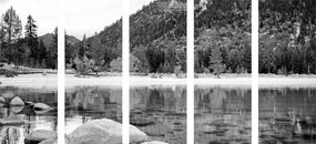 5-dielny obraz jazero v nádhernej prírode v čiernobielom prevedení - 200x100