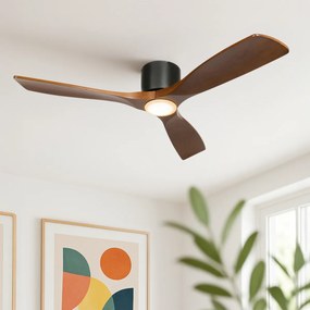 Stropný ventilátor čierny s drevom 131,5 cm vrátane LED stmievateľný s diaľkovým ovládaním - Jerri