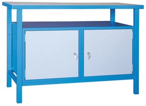 Dielenský pracovný stôl GD, smrek + buková preglejka, 2 skrinky, 1190 x 600 x 850 mm, modrá