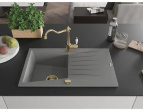 Mexen Cesar, 1-komorový granitový drez 775x470x190 mm a drezová batéria Carla, šedá, 6514-71-670700-50