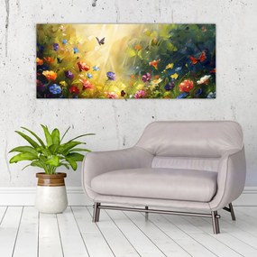 Obraz - Jarná kvetinová lúka, maľba (120x50 cm)