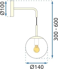 Toolight - nástenná sklenená lampa E27 60W APP685-1W, zlatá, OSW-00095
