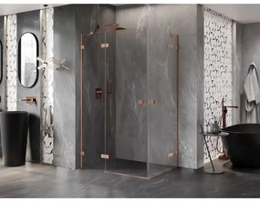 Mexen Lunar Duo, výklopný sprchový kút 110 x 90 cm, 8mm číre sklo, profil medená matná, 834-110L-090P-65-00