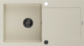 Mexen Leo, drez granitový 900x500x190 mm, 1-komorový, béžová s čiernym sifónom, 6501901010-69-B