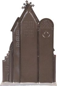 Bielo-červená kovová dekorácia domčeky so snehovými vločkami - 30*8*46 cm