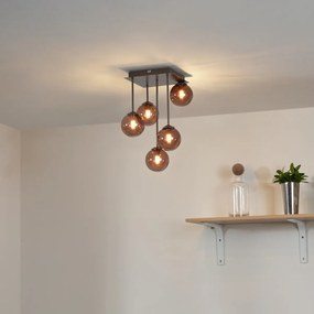 Dizajnové stropné svietidlo bronzové s bronzovým sklom 5-svetiel - Atény