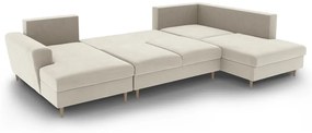 Béžová zamatová rozkladacia/s úložným priestorom rohová pohovka (pravý roh/do "U") Kyoto – Cosmopolitan Design