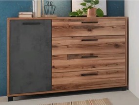 Komoda so zásuvkami Sarnia, zrubové dosky / tmavý betón%