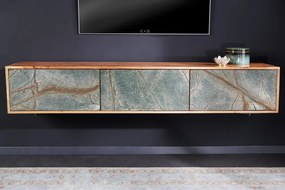 Dizajnový závesný TV stolík Quillon 160 cm prírodný kameň
