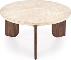 Okrúhly konferenčný stolík Manios 80 cm - travertín / orech