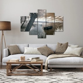 Obraz loďky na jazere (150x105 cm)
