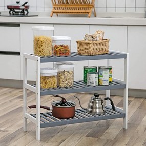 Bambusová polica, 3-úrovňová, biela a šedá