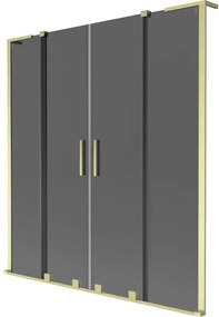 Mexen Velar L Duo, 2-krídlová posuvná vaňová zástena 140 x 150 cm, 8mm šedé sklo, zlatá matná, 896-140-003-42-55