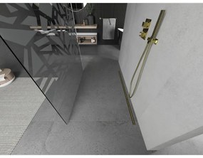 Mexen Kioto, priechodná sprchová zástena 100 x 200 cm, 8mm sklo číre/biely vzor, 2x zlatá stabilizačná rozpera, 800-100-002-50-85