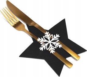Vianočný obal na príbory - 6 ks - čierne - hviezdička a vločka