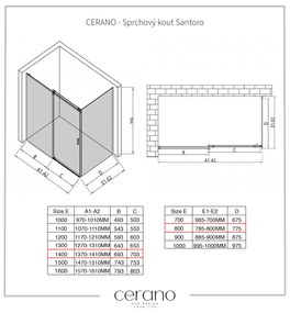 CERANO - Sprchovací kút Santoro Ľ/P - 8 mm - chróm, transparentné sklo - 140x80 cm - posuvný, CER-CER-8050BD7363