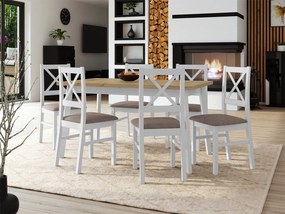 Stôl so 6 stoličkami - AL43, Morenie: dub artisan L, Poťahové látky: Hygge D20, Farby nožičiek: čierna