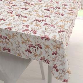 Biante Bavlnený obdĺžnikový obrus Sandra SA-636 Vínovo-béžové kosatce na bielom 140x220 cm