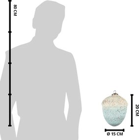 Béžovo-tyrkysová vánoční skleněná ozdoba žalud XL - Ø 15*20 cm