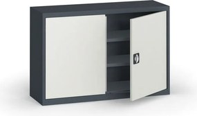 Plechová policová skriňa METAL, 800 x 1200 x 400 mm, 2 police, grafit / sivá