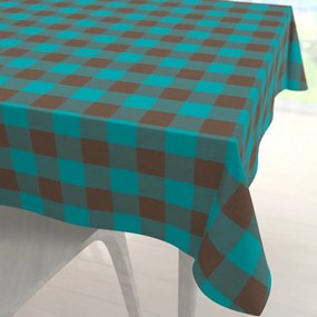 Biante Bavlnený štvorcový obrus Olivia OL-018 Tyrkysovo-hnedá kocka veľká 140x140 cm