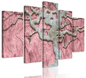 5-dielny obraz zaujímavý abstraktný strom na ružovom dreve