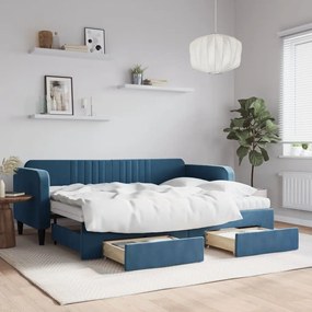 Rozkladacia denná posteľ s matracmi modrá 80x200 cm zamat 3197127