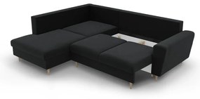 Čierna zamatová rozkladacia/s úložným priestorom rohová pohovka (ľavý roh/do L) Kyoto – Cosmopolitan Design