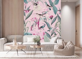 Gario Fototapeta Vtáky a listy na ružovom pozadí - Andrea Haase Materiál: Vliesová, Rozmery: 100 x 140 cm