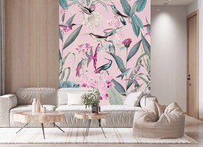 Gario Fototapeta Vtáky a listy na ružovom pozadí - Andrea Haase Materiál: Vliesová, Rozmery: 150 x 210 cm