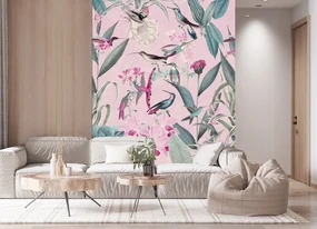 Gario Fototapeta Vtáky a listy na ružovom pozadí - Andrea Haase Materiál: Vliesová, Rozmery: 150 x 210 cm