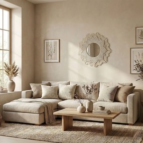 Kulaté nástěnné zrcadlo BOHO 60 cm béžové