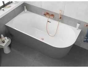 Mexen Silo, rohová voľne stojaca ryhovaná vaňa, ľavá, 150 x 75 cm, biela-šedá, ružové zlato prepad, 52891507562L-60