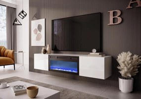 Závěsný TV stolek LICO s krbem 180 cm bílý