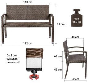 STILISTA záhradná polyratanová lavička 122 x 52 cm, hnedá