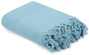 Modrý bavlnený pléd cez posteľ na dvojlôžko Mijolnir, 220 × 240 cm