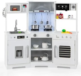 Detská kuchynka na hranie s realistickými zvukmi Svetlá drevená súprava hračiek na varenie biela