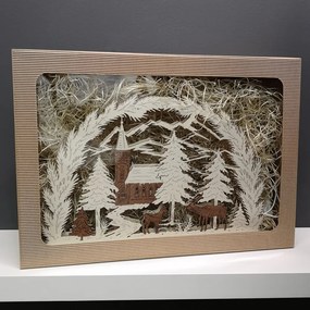 AMADEA Drevený svietiaci portál s motívom kostola, dyhový, 53x31x10 cm