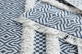 Ekologický koberec MOROC 22328 EKO SIZAL z recyklovanej bavlny, strapce, krémovo - modrý