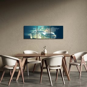 Obraz auta z geometrických tvarov (s hodinami) (90x30 cm)
