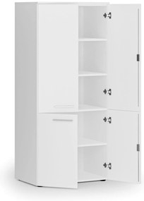 Kancelárska policová skriňa PRIMO WHITE, polené dvere, 800 x 500 x 1781 mm, biela