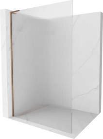 Mexen Kioto L, sprchová zástena Walk-In 80 x 200 cm, 8mm sklo s rebrovým vzorom, ružové zlato profil, 800-080-103-60-09