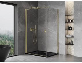Mexen Mist-B, 1-krídlový výklopný sprchový kút 100 x 70 cm, číre sklo, zlatý lesklý profil, 8A2T-100-070-50-00