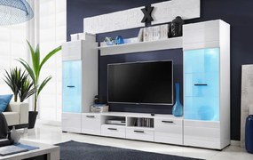 FURNIVAL Switch obývacia stena s osvetlením biela / biely lesk
