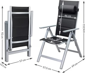 InternetovaZahrada Sada 2 hliníkových kresiel Premium - strieborná
