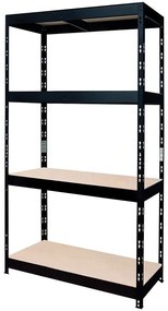Skladový kovový regál nitovaný čierny 180x90x45 cm - 4 políc/200 kg